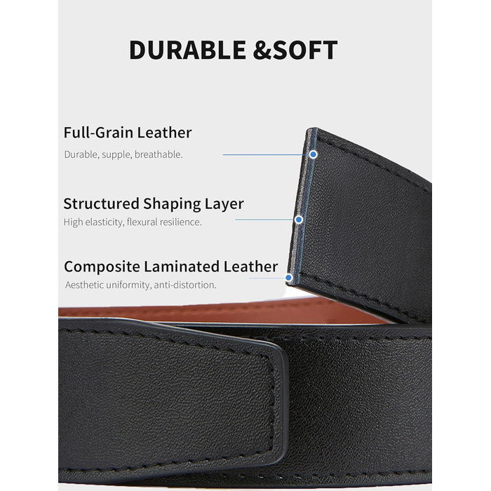 Чоловічий шкіряний ремінь на пряжці, 3,5 см, регульований, для джинсів, комфортна посадка (28-34W, чорний)