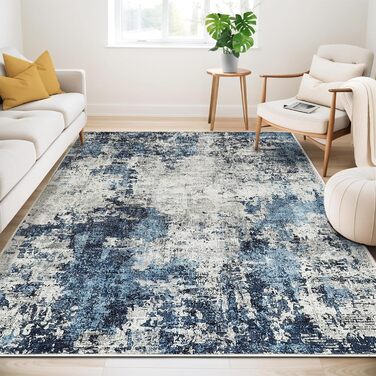 Килим для вітальні 160x230 см, блакитний, вінтажний, з коротким ворсом, абстрактний дизайн, легко миється, антиковзаючі килими для спальні