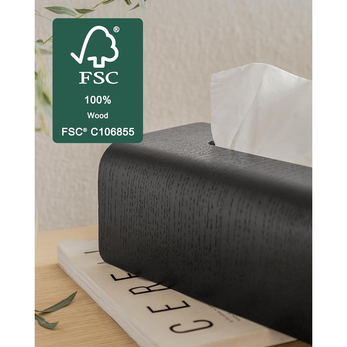 Коробка для серветок Kazai Toke зі шпону натурального дуба, FSC-сертифікована, скандинавський дизайн, чорний