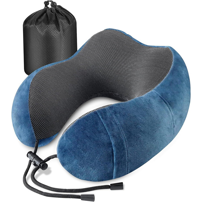 Подушка для шиї у літак, подорожі: Memory Foam, ергономічна, для автомобіля, офісу (Блакитний)