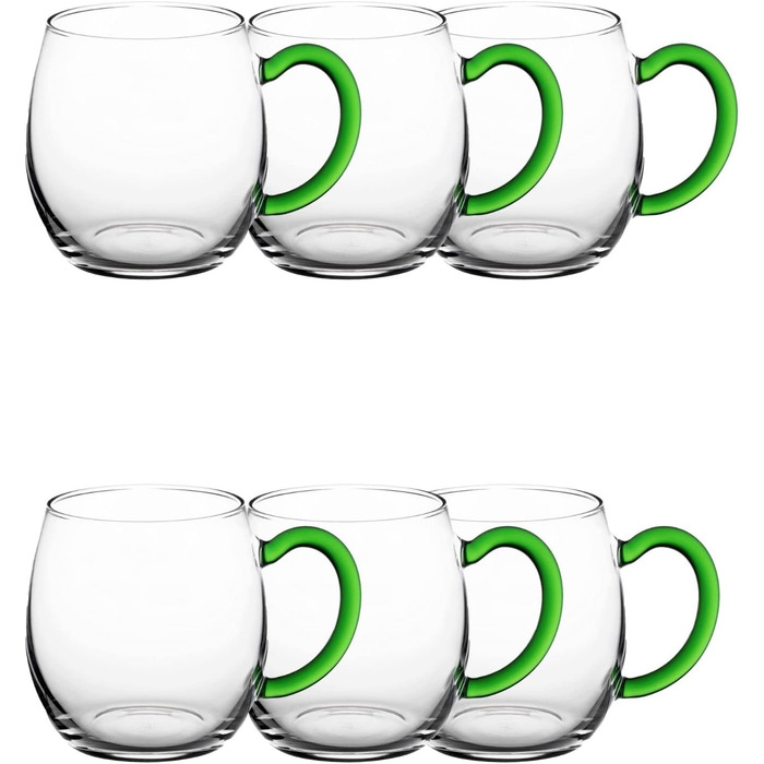 Novaliv 6X Wine Goblet with Green Handle, 250 ml Wine Glass Calibrated, White Wine Glass, Mulled Wine Glasses, Mulled Wine Cup, Punch Glasses, Teacups with Handle, Shandy Glass