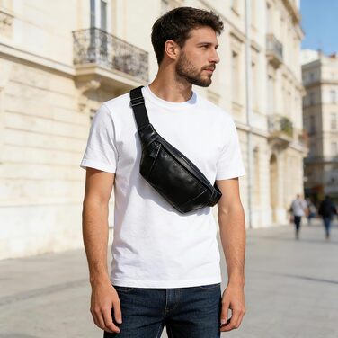 Чоловіча/Жіноча поясна сумка з натуральної шкіри Vintage, чорна, 1034