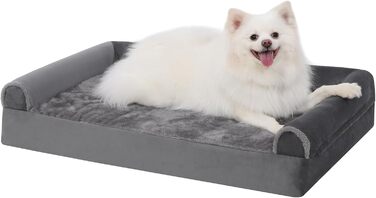 KSIIA Orthopedic Dog Bed for Large Dogs, 105x70x18cm, Removable and Washable Cover, XL Dog Couch with THREE Raised Edges, Non-Slip Bottom, Egg Crate Foam Dog Basket, (L 90 x W 57 x H 16 cm, Light Grey)