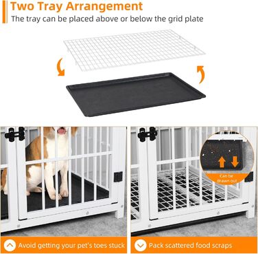 BingoPaw Клітка для собак Holz Indoor: Будинок для собак у стилі меблів з 3 дверима, знімний піддон, для малих собак та цуценят, 78x56x65 см, білий