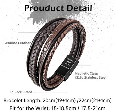 Чоловічий шкіряний браслет Speroto Premium (23 см), коричневий, з магнітною застібкою з нержавіючої сталі. Ідеальний подарунок для чоловіків