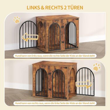 Клітка для собак Hzuaneri, 68x49x56 см, 3 двері, вінтажний колір, для дому, міцна, DFC85501B