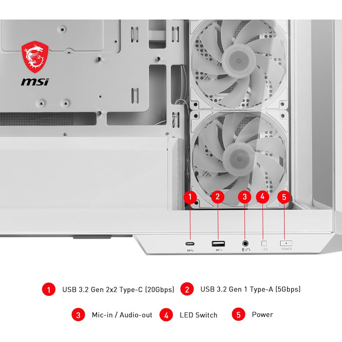 Корпус ПК MSI MAG PANO M100R PZ White ATX з підтримкою GPU-стійка, індикатором рівня заповнення, фільтрами від пилу та USB Type-C (20Gbps)