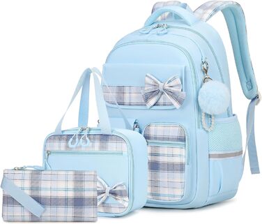 Набір шкільних речей для дівчаток: рюкзак, ланч-бокс, пенал. 3-й клас, 4-5 клас. Блакитний колір