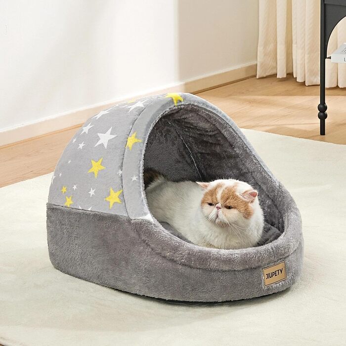 Jiupety Cat Cave, Cat House, Cat Basket, Cat Bed with Non-Slip Bottom, Cat Nest with Washable Removable Cushion, M (41 cm x 41 cm x 33 cm), (Gray, L 48 cm x W 43 cm x H 41 cm)