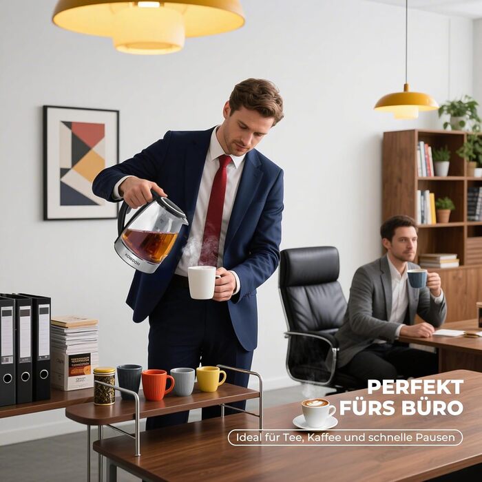 Електричний чайник Kowdom 1.8L з боросилікатного скла, BPA-free, 2200W, швидкий нагрів, автовимкнення та захист від сухого кипіння, чорний