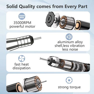 Електрична машинка для манікюру та педикюру Kredioo бездротова, 35000 об/хв з 6 насадками для видалення кутикули, шкарлагу, акрилу та гелю