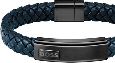 Браслет шкіряний чоловічий BOSS LANDER плетене плетиво, синій