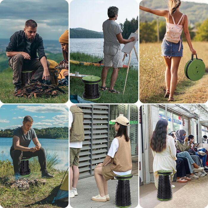 Зручний складаний стільчик GeeRic: телескопічний, регульований за висотою, для кемпінгу, риболовлі, дітей (зелений)