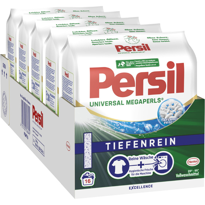 Пральний порошок Persil Universal Megaperls, універсальний засіб для прання з технологією глибокого очищення, 5 x 16 завантажень, для білих та кольорових речей, 20-95 °C