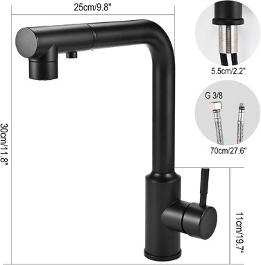 Кран кухонний висувний Cieex, 360° поворот, 4 режими, з душем, нержавіюча сталь, чорний