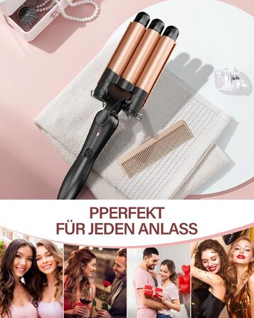 Локкенштаб 3 FäSser Beach Waves: Випрямляч для волосся з хвилястим ефектом, 25 мм, керамічний, рожеве золото