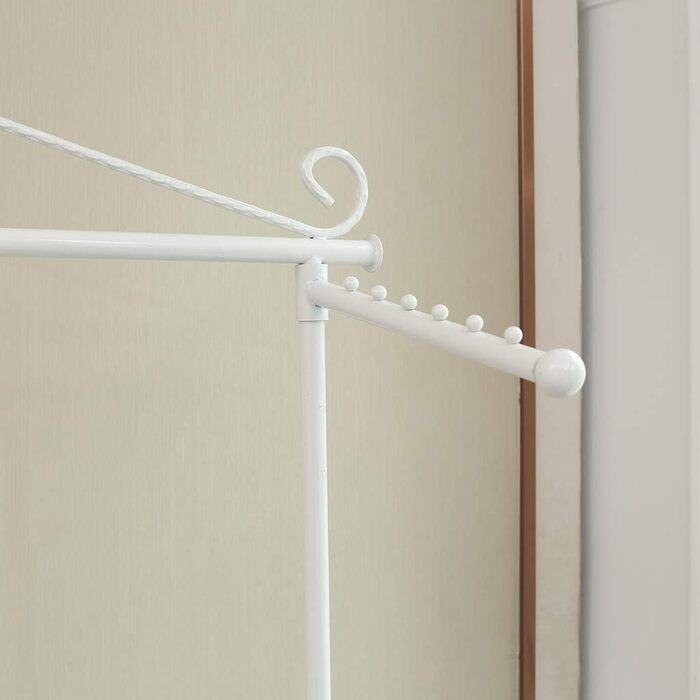 Clothes Rack Clothes Rail Coat Rack with Shoe Shelf, Width 136cm, Vintage Style Metal, Height Adjustable from 126 to 200 cm (White)
