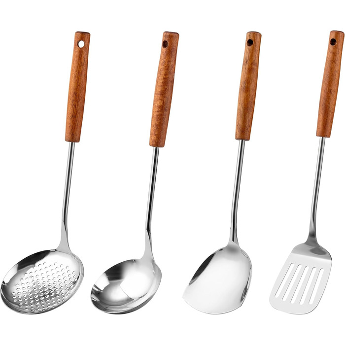 Набір кухонних лопаток та ложок Kellet з нержавіючої сталі 304, 36.2-38.1 см (4 шт., сріблястий)