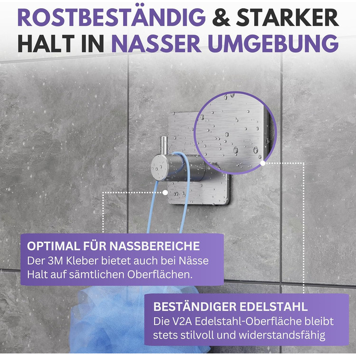Набір гачків для рушників Filzada® (4 шт.) - не потребують свердління, нержавіюча сталь, 3M, водонепроникні, для ванної кімнати