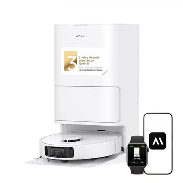 Робот-пилосос Mova E40 Ultra з функцією миття, автоматичним очищенням та потужністю 19000 Па, MaxiReach-моп, бічні щітки, вбудований резервуар 80 мл, станція самоочищення на 75 днів