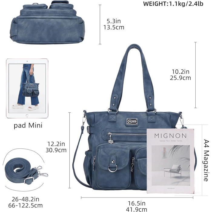 Сумка жіноча KL928 через плече, велика, PU шкіра, чорно-сіра з багатьма відділеннями