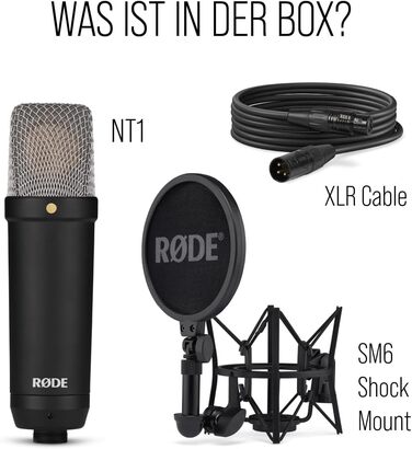 Мікрофон RØDE NT1 Signature Series: конденсаторний, з поп-фільтром, XLR-кабель для запису вокалу, музики, стрімінгу та подкастингу, чорний