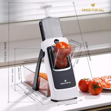 Набір для нарізки овочів ONCE FOR ALL з піддоном, овочевий слайсер, для нарізки картоплі фрі та картоплі, нарізчик цибулі, слайсер огірків - кубик-нарізач (оновлення Space Grey + комплект кошиків кольору асфальт)