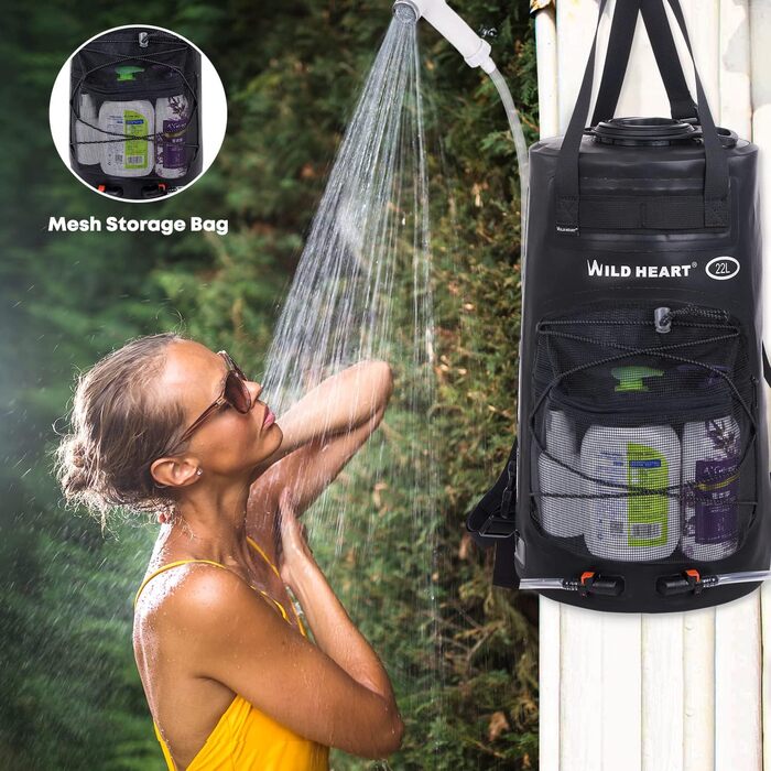 WILD HEAT Camping Shower 12L 22L Portable Shower for Camping with Foot Pump and Shower Bag Backpack