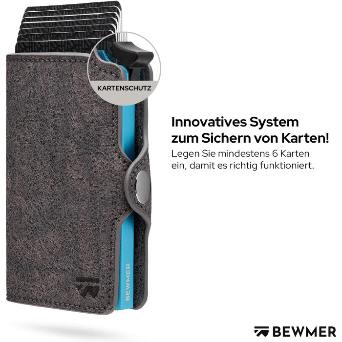 BEWMER Преміум картхолдер для кредитних карток | Смарт-портмоне для жінок та чоловіків з RFID захистом від копіювання | Шкіряне картхолдер-гаманець сірого кольору