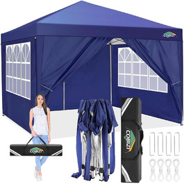 COBIZI Pavilion 3x3 Waterproof Folding Pavilion with 4 Side Panels Outdoor Folding Pavilion Stable UV Protection 50+ Pop-Up Garden Pavilion Party Tent for Outdoors, Garden, Party, Wedding, Market (3x3m Navy Blue)