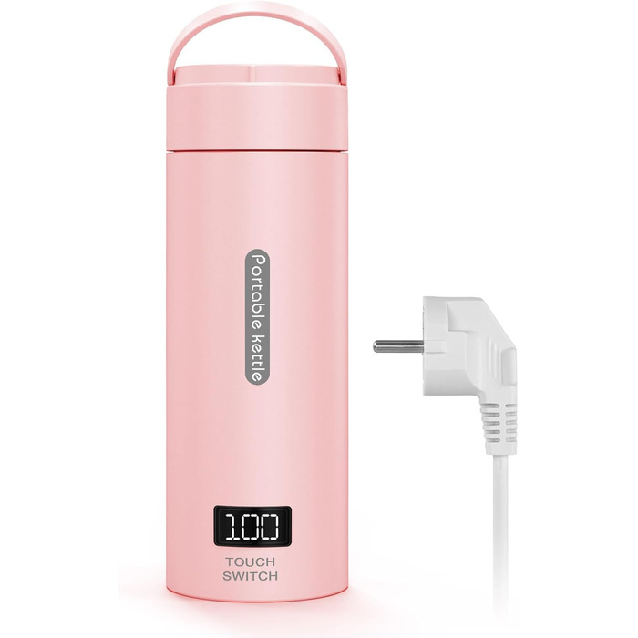 Flintronic Travel Electric Kettle, 380ML Mini Electric Kettle, 220 V / 300W Thermos Flask, 304 Stainless Steel Liner, Small Portable Electric Kettle with Automatic Shut-off (B-rosa-a-380ml)