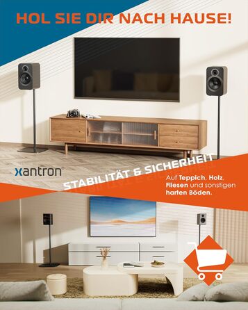 Підставка для колонок Xantron® 2X, регульована висота до 103 см, з антиковзким покриттям та прихованою прокладкою кабелю, з кріпленням, PREMIUM-USF-2