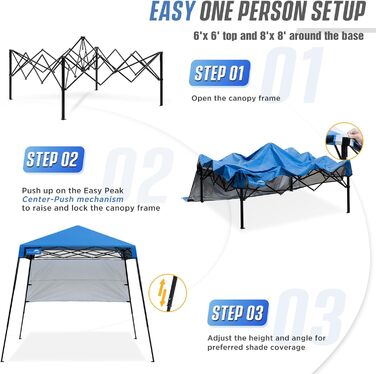 Folding Canopy with Slanted Legs 2.4x2.4m Waterproof Pop-up Pavilion with Side Walls, including Backpack, Blue