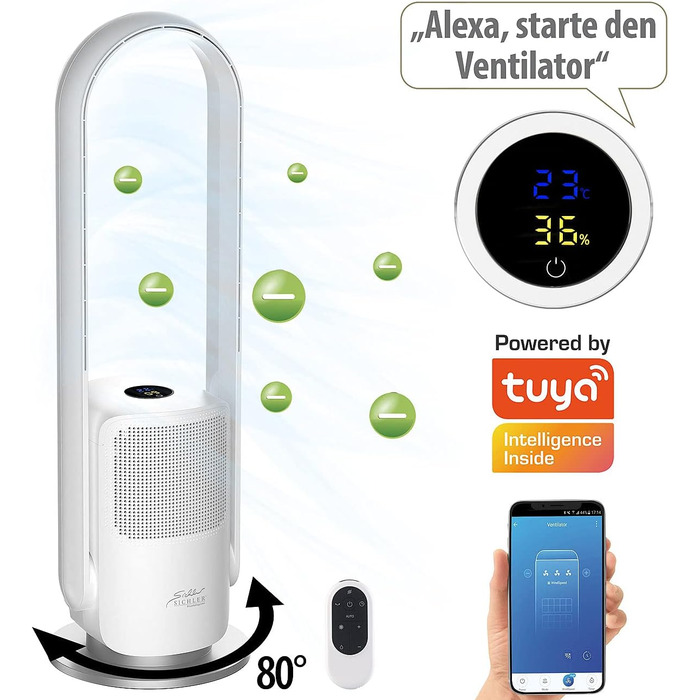 Sichler Household Appliances Tower Fan: Cordless 2-in-1 360° Fan & Air Purifier, Wi-Fi, App Control, HEPA, 35W (Tower Fan with Air Purifier, Fan with Timer, Ceiling Fan)