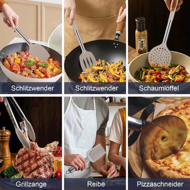Набір кухонних помічників 45 предметів: силіконове кухонне приладдя, тримач, міксер, половник, лопатка, для миття в посудомийній машині (Хакі)