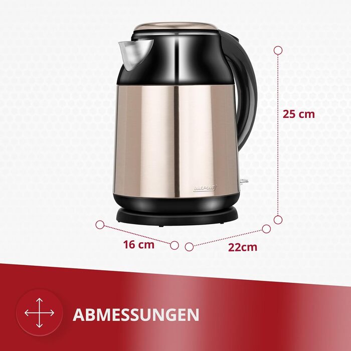 Електричний чайник MPM MCZ-85/G1, 1.7 л, без BPA, бездротовий, 360° обертання, антинакипний фільтр, автоматичне вимкнення, чорний, 2200W