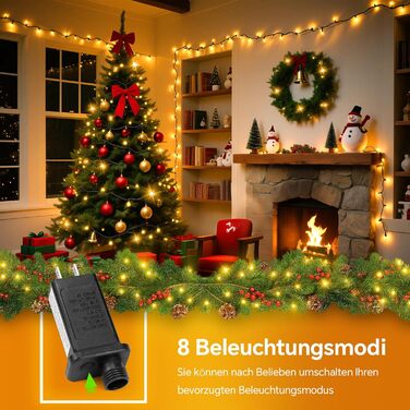 Льо́нточна гірлянда AIMENGTE 30м, 300 LED, тепле біле світло, 8 режимів, IP44, для прикраси саду, балкону, ялинки, вечірки