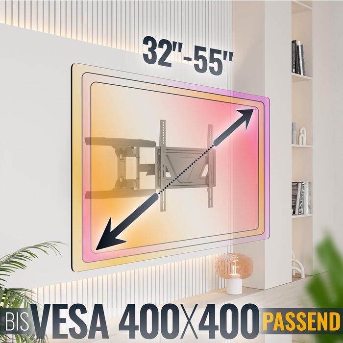 Кріплення для телевізора RICOO S9544 - поворотне та нахильне, для телевізорів 40-65 дюймів, до 45 кг, VESA 400x400 мм, універсальне, підходить для плоских та curved телевізорів