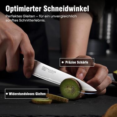 Набір кухонних ножів PAUDIN: кухонний ніж, сантоку, універсальний, овочевий - професійні, гострі, з нержавіючої сталі 10Cr15CoMoV (62 HRC), з ергономічною дерев'яною ручкою (2 ножі)