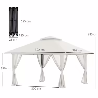 Outsunny Pop-Up Gazebo 4x4 m with 4 Mosquito Nets, Adjustable Height, UV Protection, Double Roof, Carry Bag, Cream White for Garden & Events