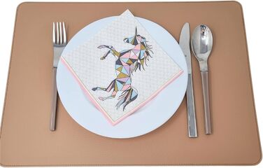 Nikalaz Placemats and Coasters (Set of 4) made of recycled leather, placemats, 4 placemats and 4 coasters, placemats and coasters 10 x 10 cm (40 x 30 cm, Camel)