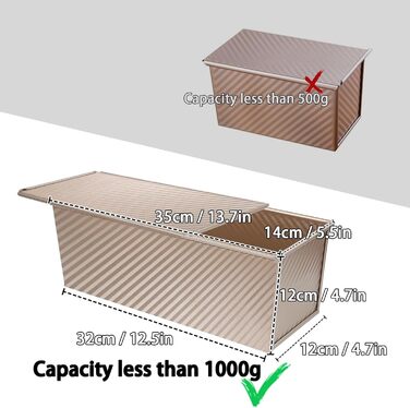 Loaf pan with lid 1000g dough capacity, toast bread baking pan 35x14x2cm, bread loaf pan, bread baking, toast bread pan, aluminum, steel, toast form, non-stick baking pan, toast with ventilation holes for bread, loaves, cakes
