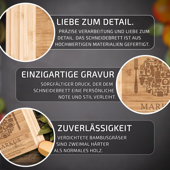 Maverton Bamboo Cutting Board with Engraving - Serving Board - Charcuterie Board Solid Wood - Size: 35x25 cm - Cutting Board for Men - Christmas Gifts - for Birthdays - for Christmas - Cutlery