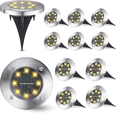 Joomer Solar Ground Lights - Set of 12, Outdoor Garden Lights with 8 LEDs, Warm White, Waterproof, for Lawn, Driveway, Patio