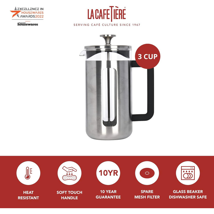 Френч-прес La Cafetière Pisa з нержавіючої сталі, 3 чашки, зелений, у подарунковій коробці (срібло)