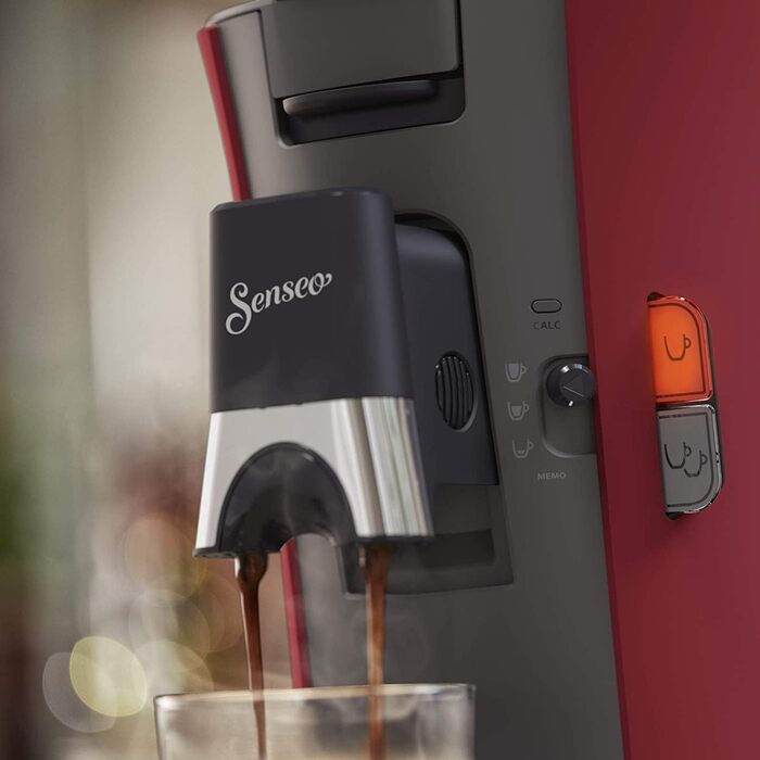 PHILIPS Senseo Select Coffee Pad Machine - Coffee Strength Choice Plus, Memo Function, Made from Recycled Plastic, 1450 Watts, 0.9 Liters, Red (CSA240/90)