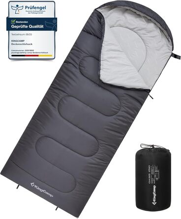 Сплячий мішок KingCamp Oasis для кемпінгу, 3-4 сезони, водовідштовхувальний, легкий, для дітей та дорослих, можна з'єднати між собою, для подорожей та активного відпочинку, сірий, розмір L, 220x75 см