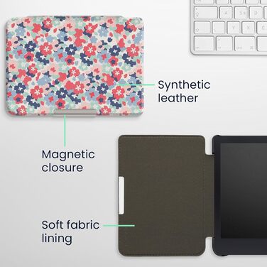 Чохол-книжка kwmobile для Tolino Shine 3 - яскравий дизайн з пастельними квітами (синій, жовтий, зелений, червоний, рожевий)