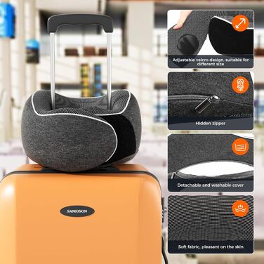 Подушка для шиї у подорожах: Memory Foam, регульована, з навушниками та маскою для сну (темно-сірий)