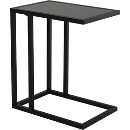 HOMCOM Side Table, Coffee Table with Marble Look, Coffee Table with Metal Frame, for Living Room, Bedroom, 45 x 30 x 51.5 cm Black | Aosom